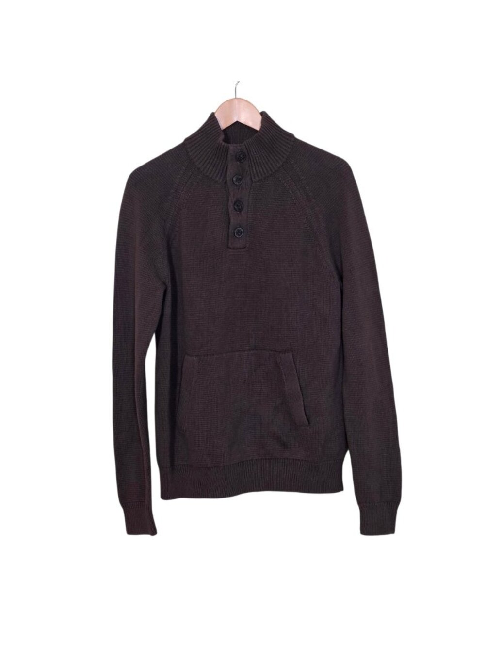 Banana Republic Factory Henley Sweater Men M Brown Textured Cotton LS Crew Neck